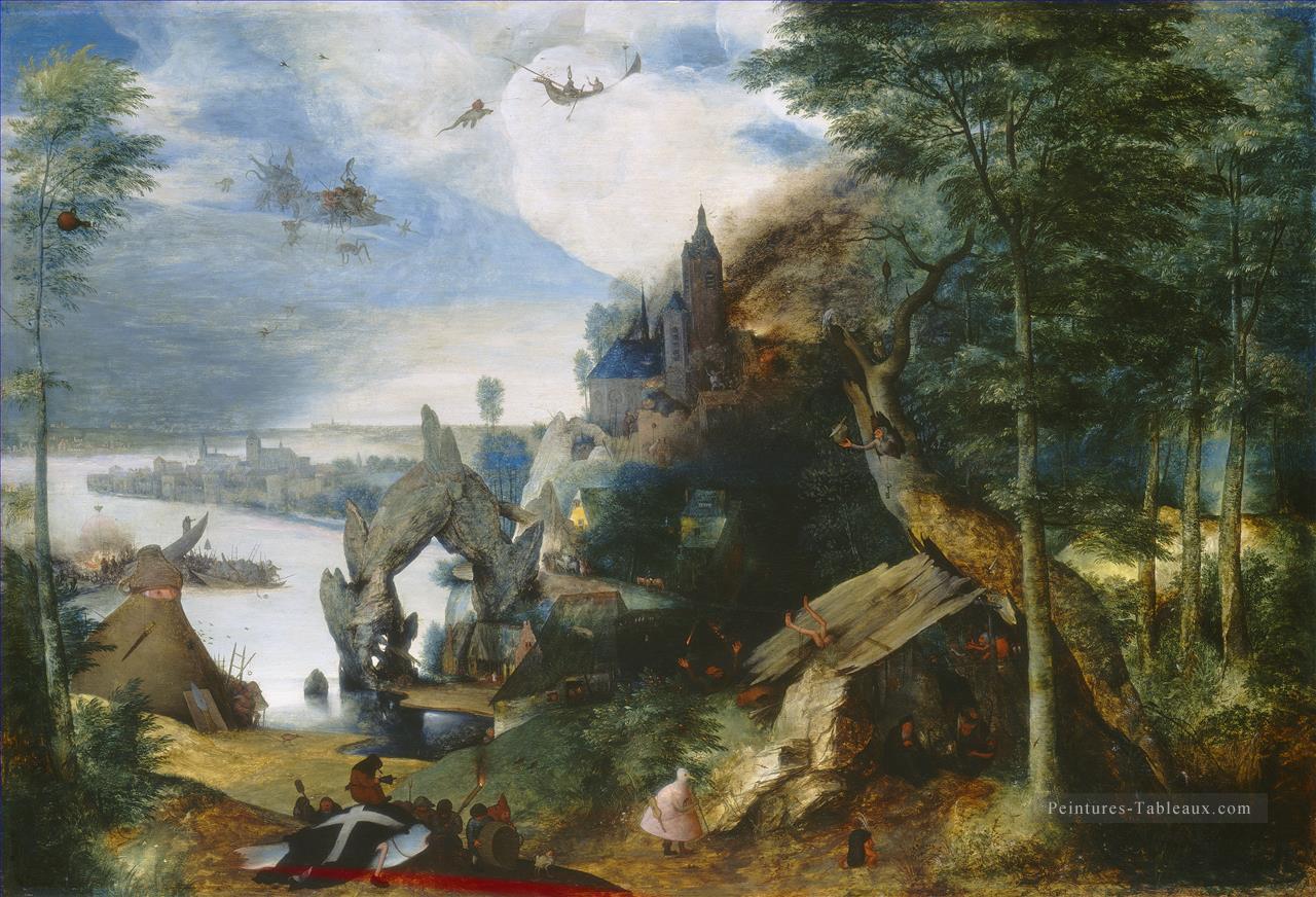 Paysage Avec La Tentation De Saint Antoine Flamand Renaissance Paysan Pieter Bruegel l’Ancien Peintures à l'huile